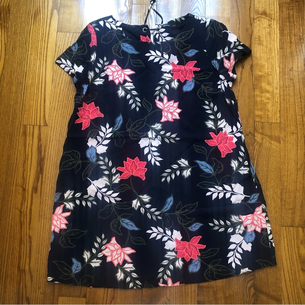 REITMANS DRESS Floral Navy Short Sleeve Shift Dress - Pink & White Blooms